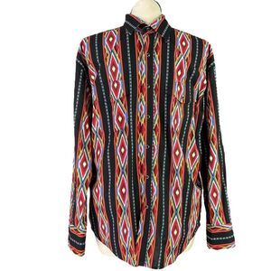 Wrangler Brushpopper Western Shirt Mens XL Black Aztec Pearl Snap Rodeo Cowboy